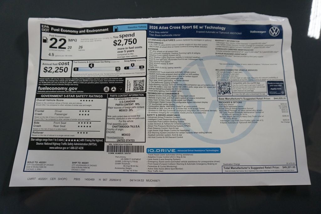 2026 Volkswagen Atlas Cross Sport 2.0T SE w/Technology