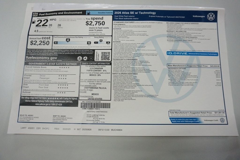 2026 Volkswagen Atlas 2.0T SE w/Technology