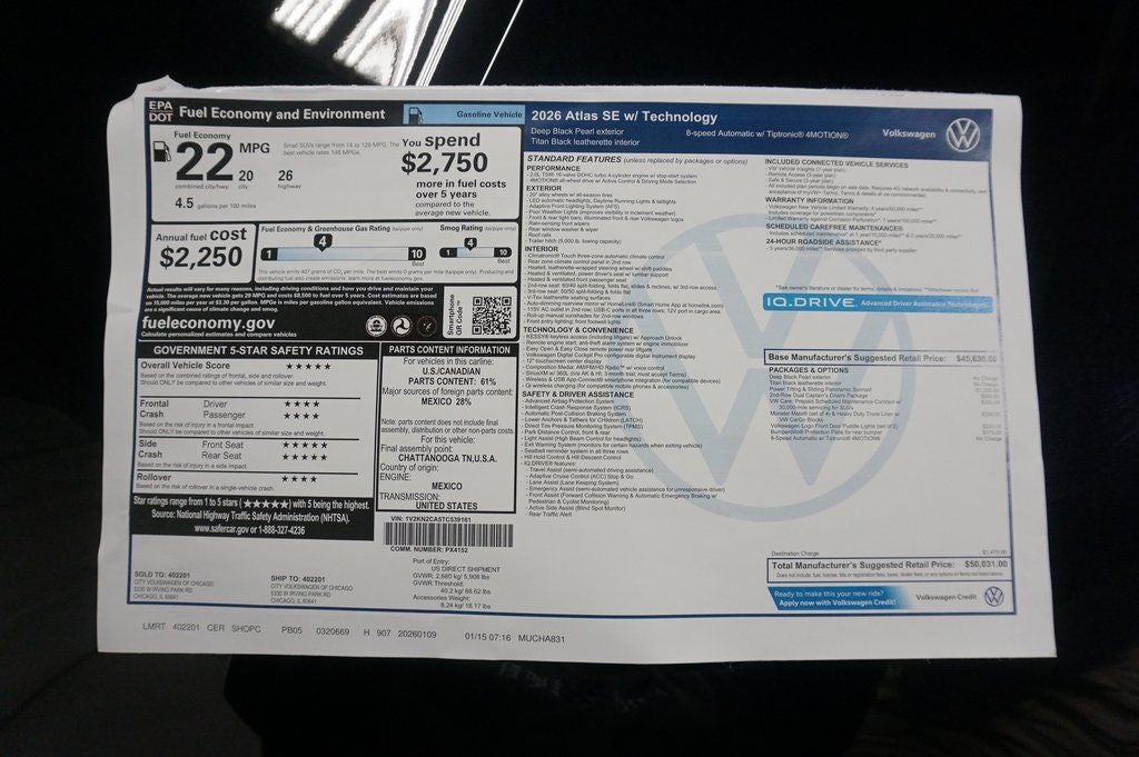 2026 Volkswagen Atlas 2.0T SE w/Technology