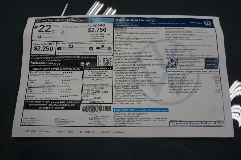 2026 Volkswagen Atlas 2.0T SE w/Technology