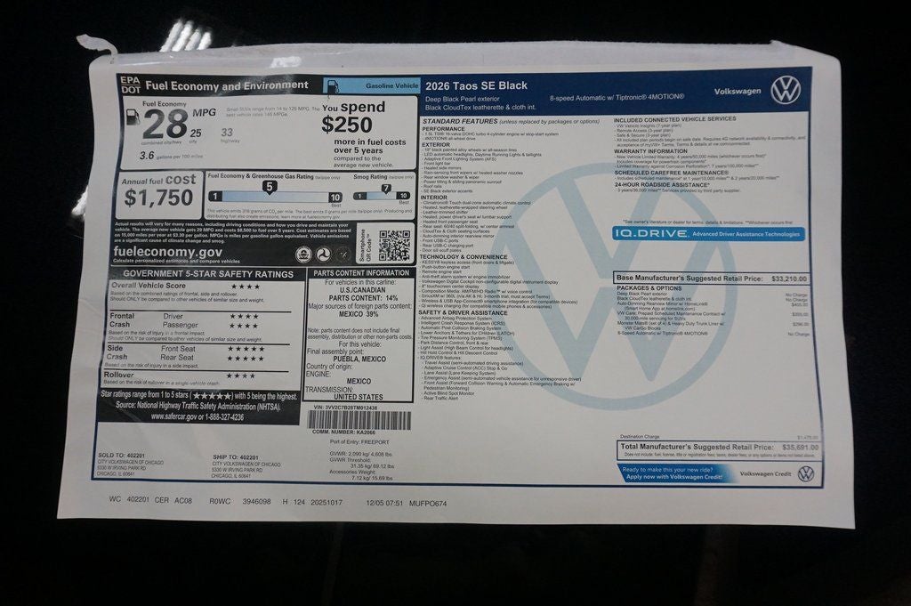 2026 Volkswagen Taos 1.5T SE Black