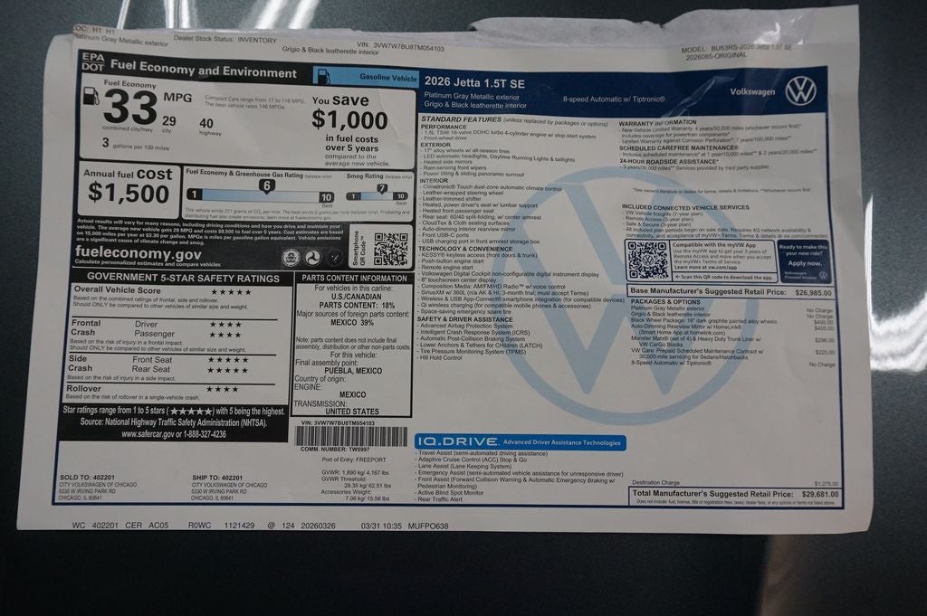 2026 Volkswagen Jetta 1.5T SE