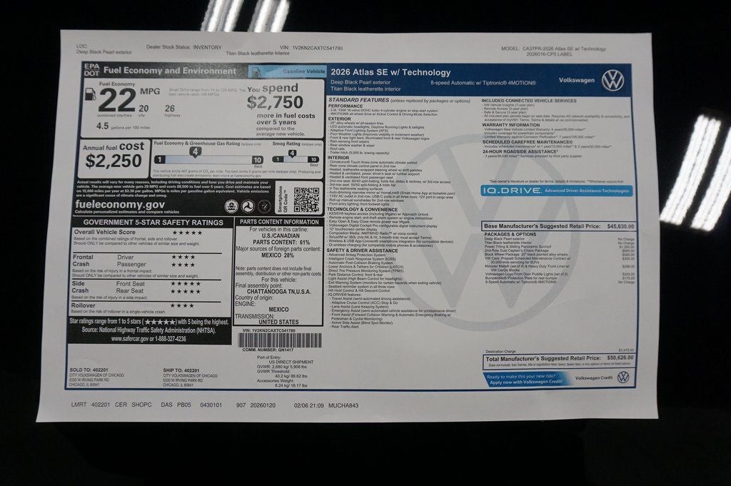 2026 Volkswagen Atlas 2.0T SE w/Technology