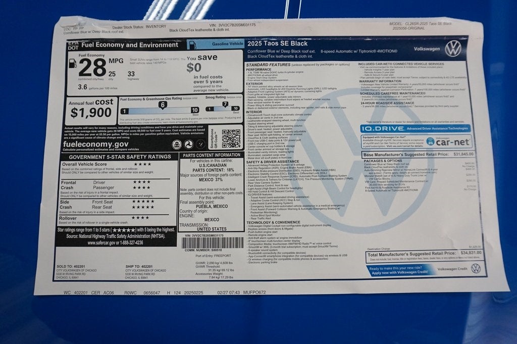 2025 Volkswagen Taos 1.5T SE Black