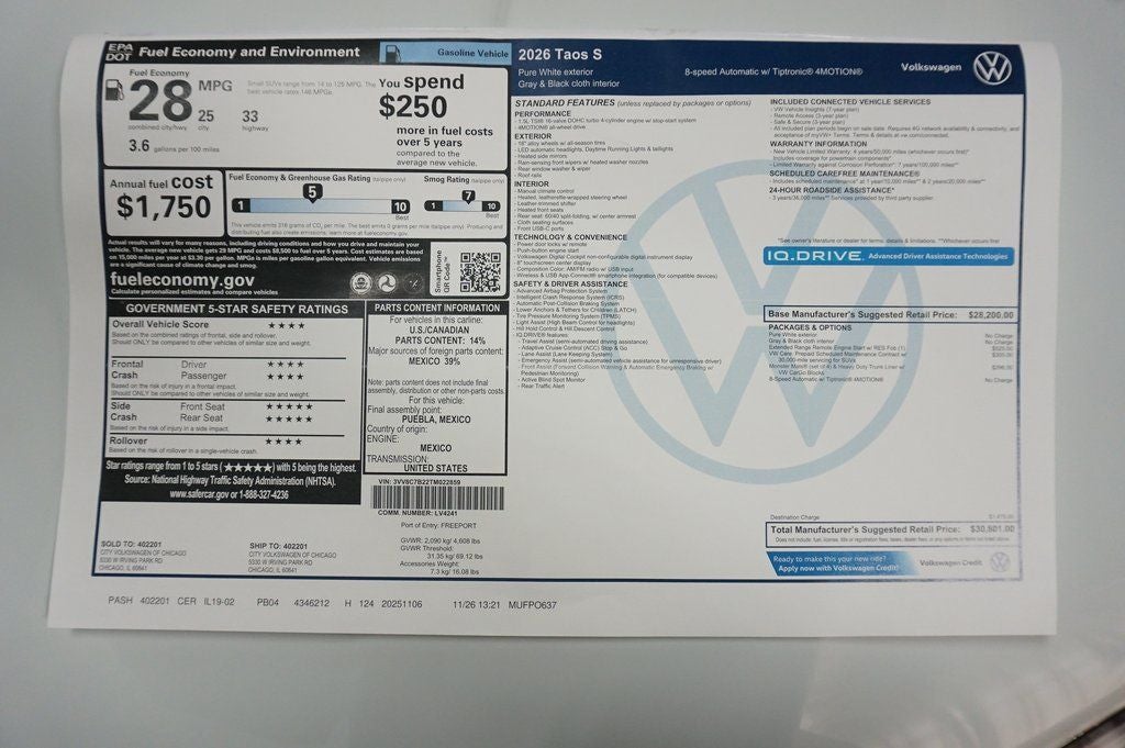 2026 Volkswagen Taos 1.5T S