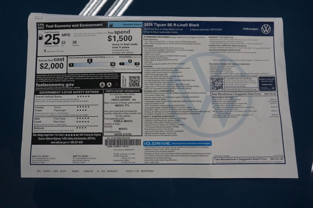 2026 Volkswagen Tiguan 2.0T SE R-Line Black