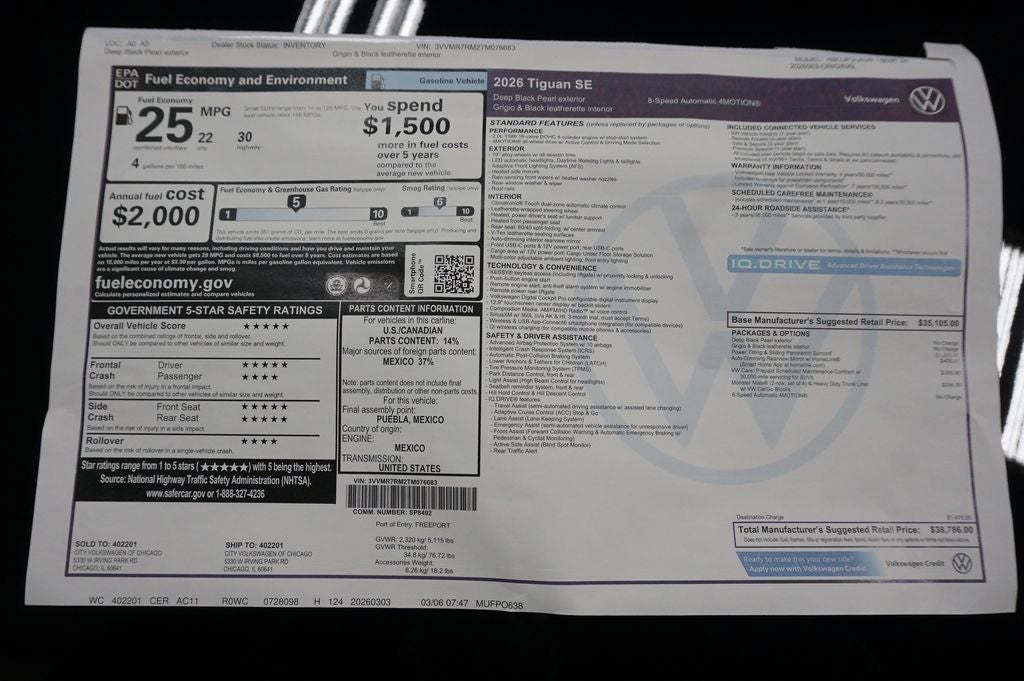 2026 Volkswagen Tiguan 2.0T SE