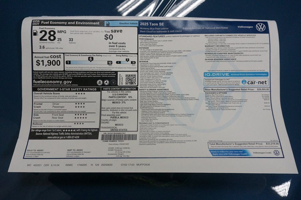 2025 Volkswagen Taos 1.5T SE