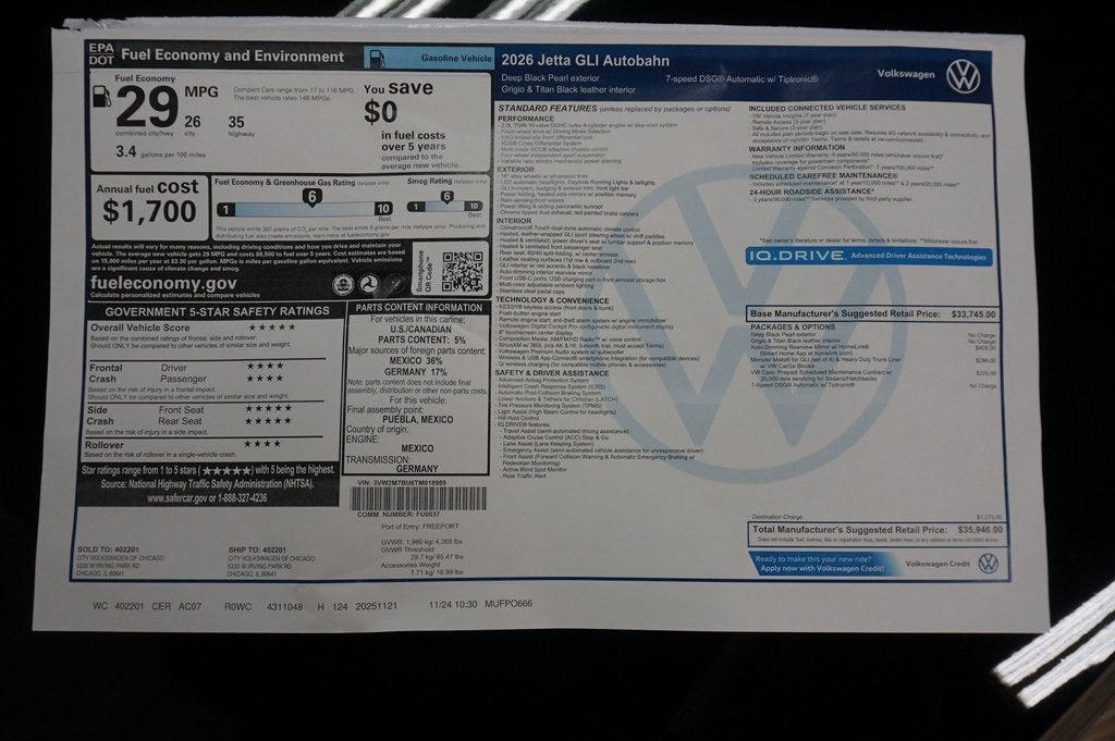 2026 Volkswagen Jetta GLI 2.0T Autobahn