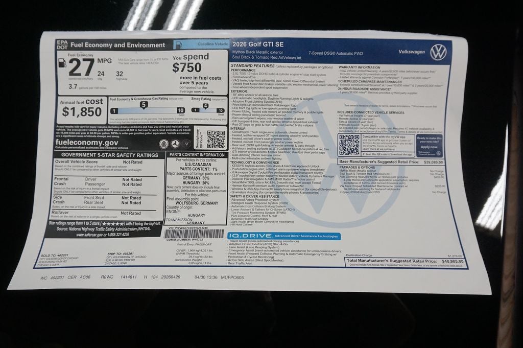 2026 Volkswagen Golf GTI 2.0T SE