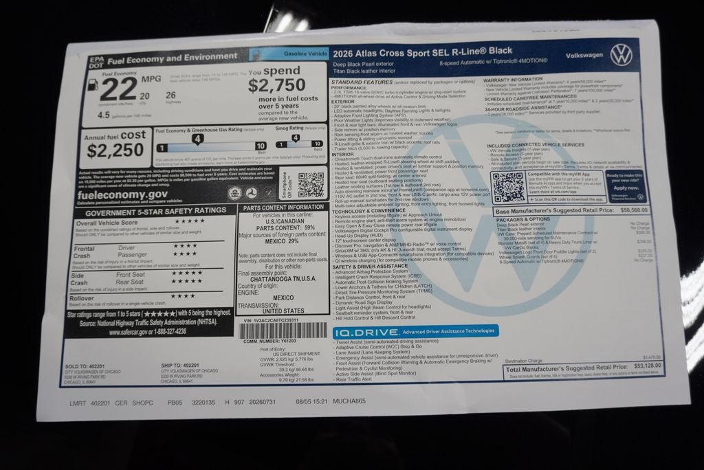 2026 Volkswagen Atlas Cross Sport 2.0T SEL R-Line Black