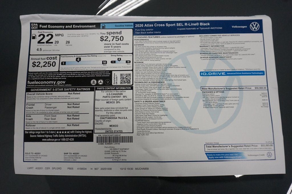 2026 Volkswagen Atlas Cross Sport 2.0T SEL R-Line Black