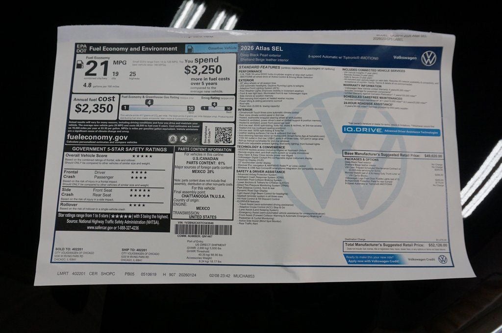 2026 Volkswagen Atlas 2.0T SEL
