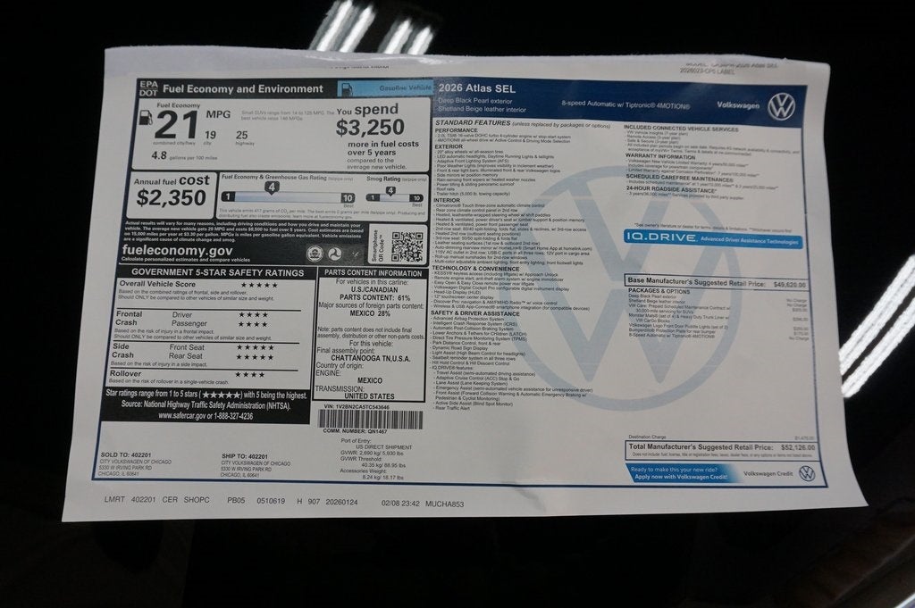 2026 Volkswagen Atlas 2.0T SEL