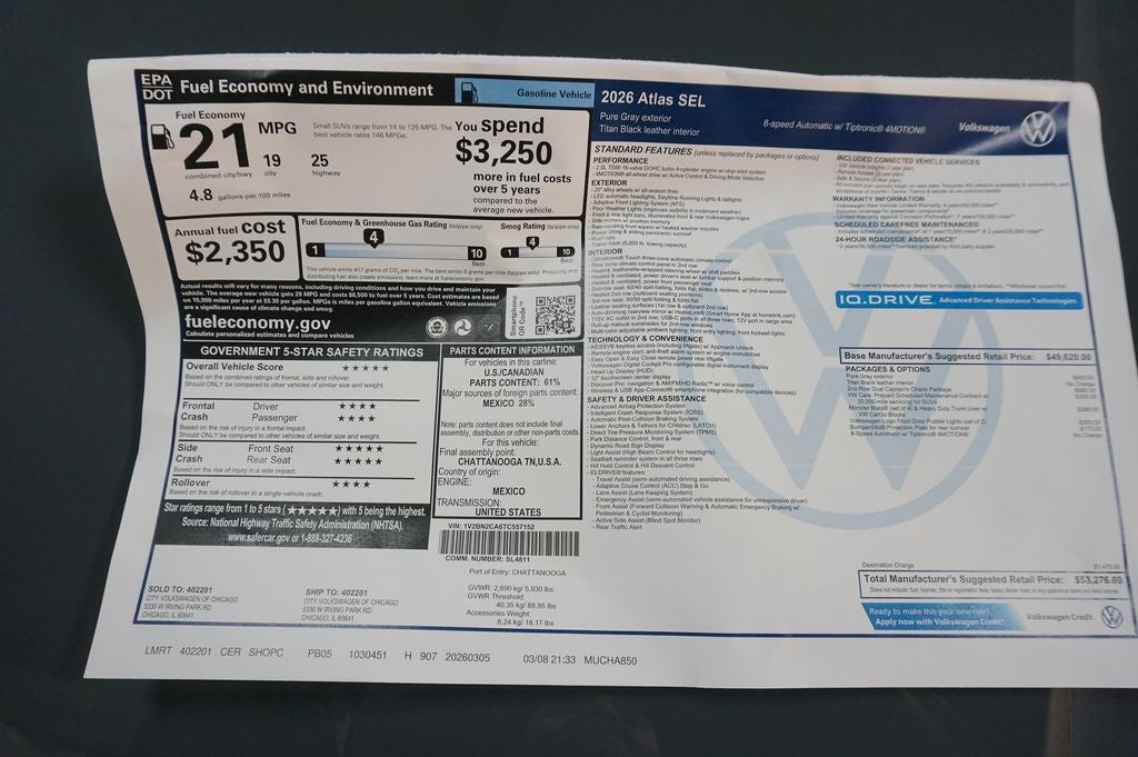 2026 Volkswagen Atlas 2.0T SEL