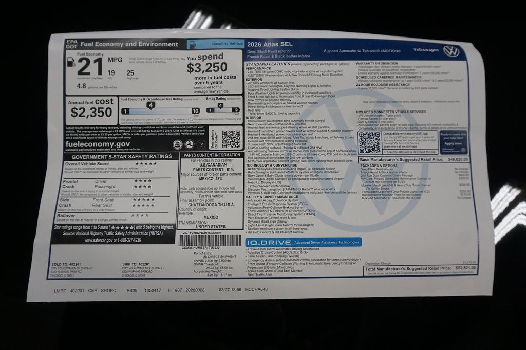 2026 Volkswagen Atlas 2.0T SEL