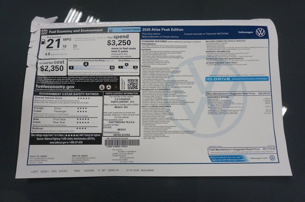 2026 Volkswagen Atlas 2.0T Peak Edition