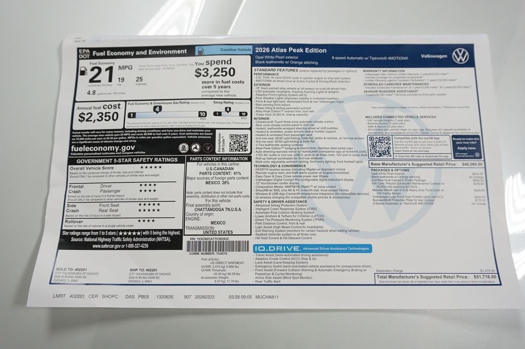 2026 Volkswagen Atlas 2.0T Peak Edition