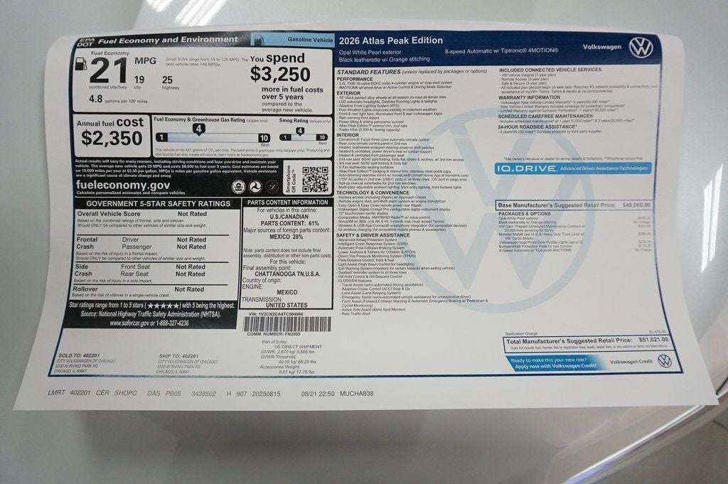 2026 Volkswagen Atlas 2.0T Peak Edition