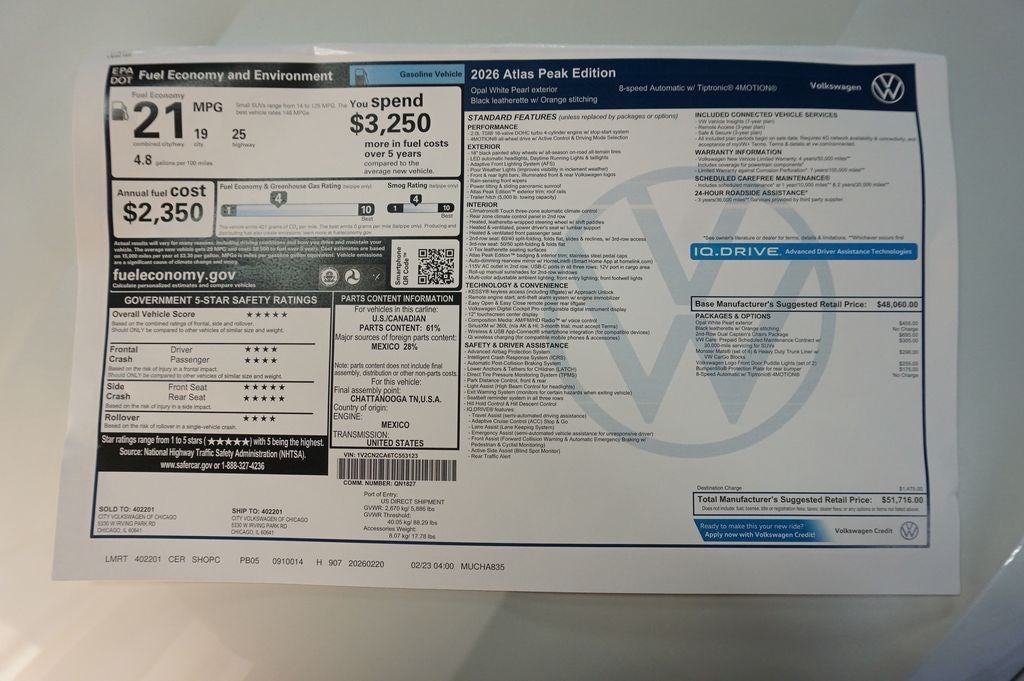 2026 Volkswagen Atlas 2.0T Peak Edition