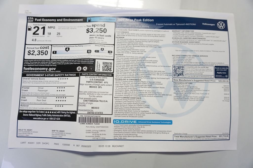 2026 Volkswagen Atlas 2.0T Peak Edition