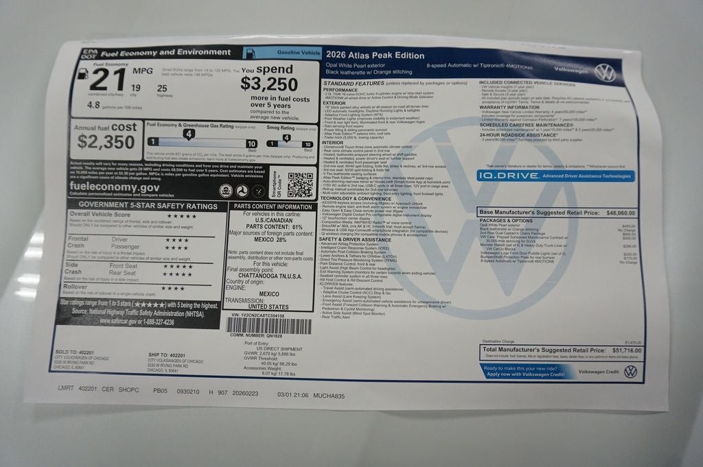 2026 Volkswagen Atlas 2.0T Peak Edition