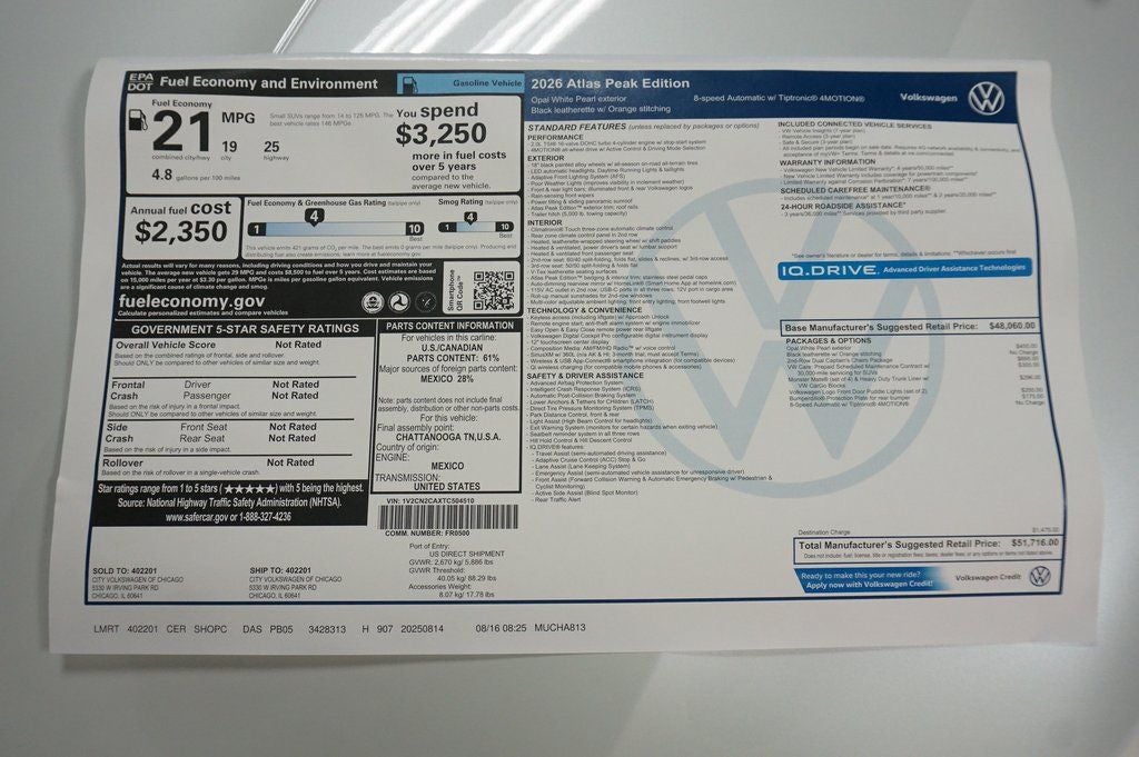 2026 Volkswagen Atlas 2.0T Peak Edition