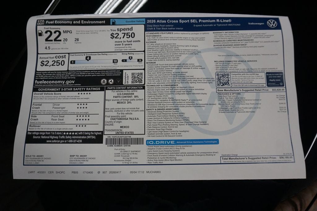 2026 Volkswagen Atlas Cross Sport 2.0T SEL Premium R-Line