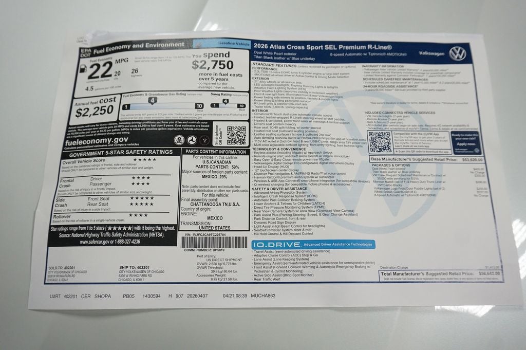 2026 Volkswagen Atlas Cross Sport 2.0T SEL Premium R-Line