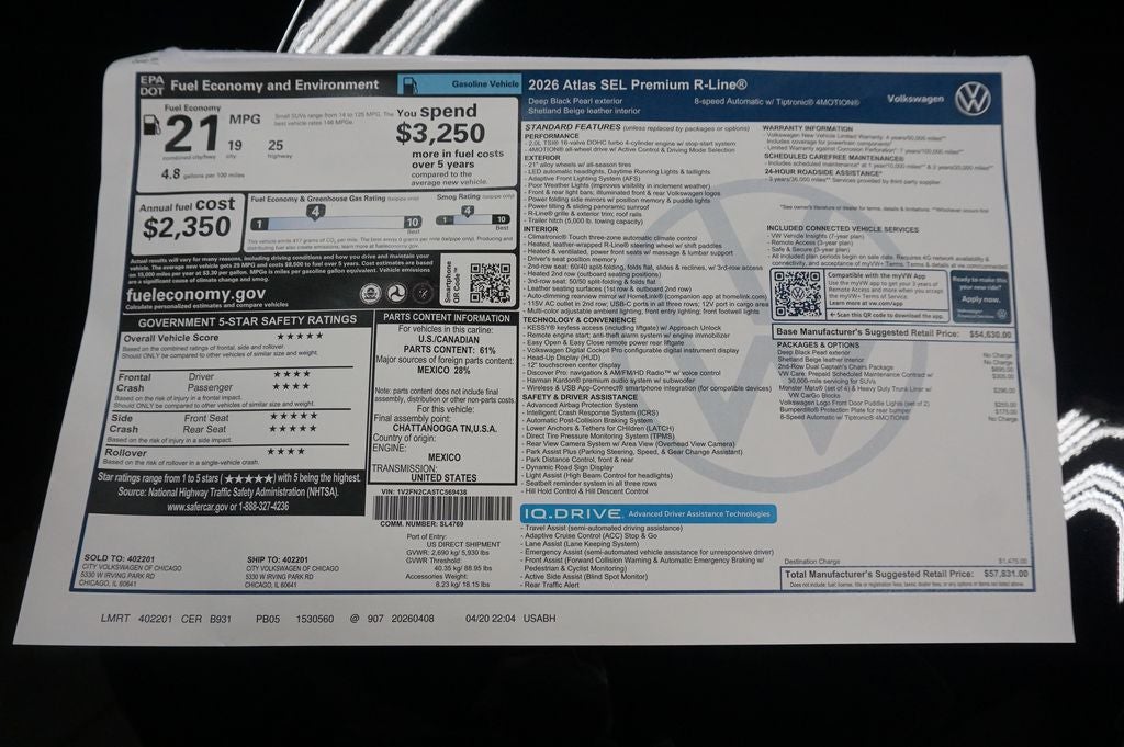 2026 Volkswagen Atlas 2.0T SEL Premium R-Line