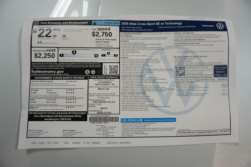 2026 Volkswagen Atlas Cross Sport 2.0T SE w/Technology