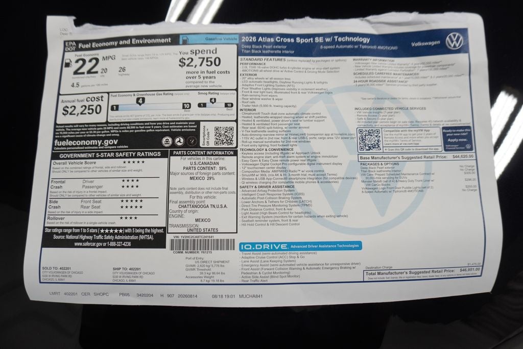 2026 Volkswagen Atlas Cross Sport 2.0T SE w/Technology