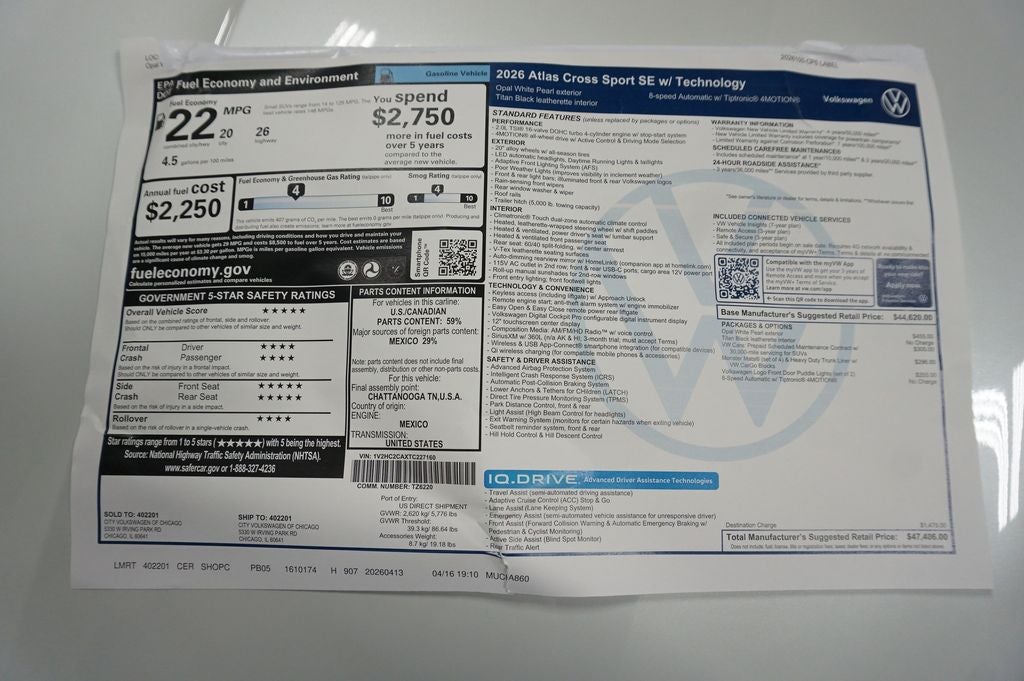 2026 Volkswagen Atlas Cross Sport 2.0T SE w/Technology