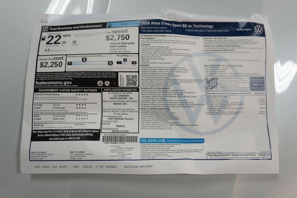 2026 Volkswagen Atlas Cross Sport 2.0T SE w/Technology