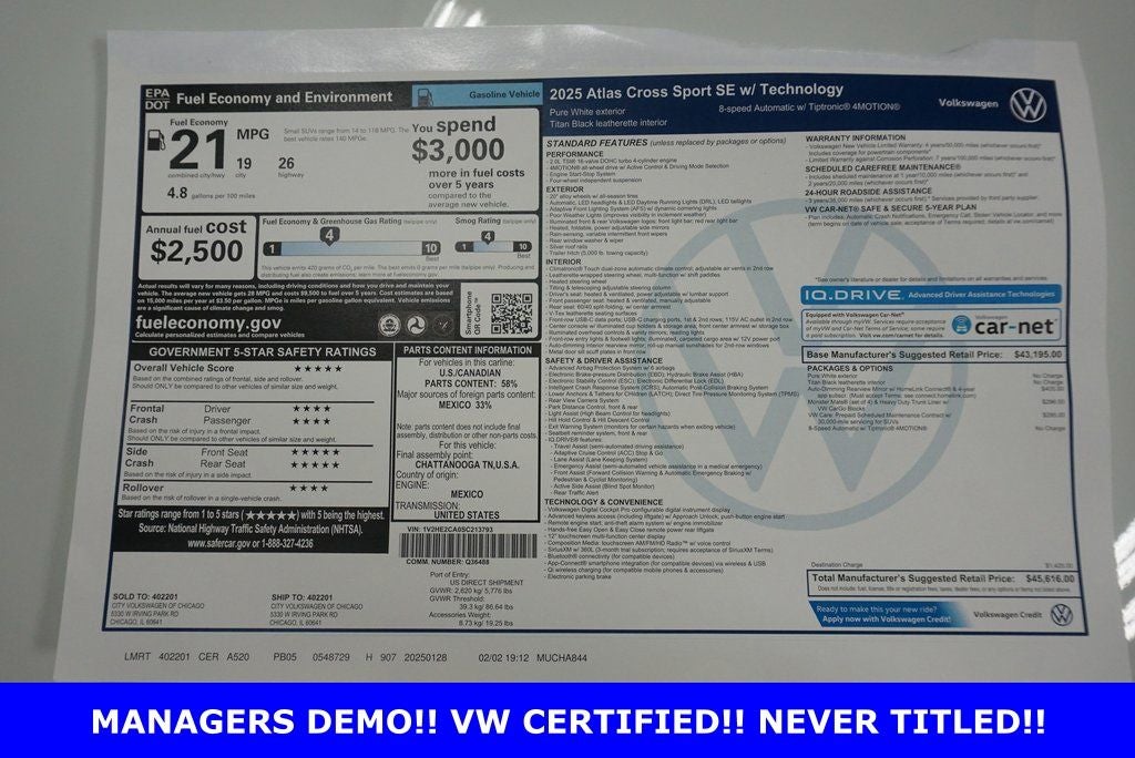 2025 Volkswagen Atlas Cross Sport 2.0T SE w/Technology