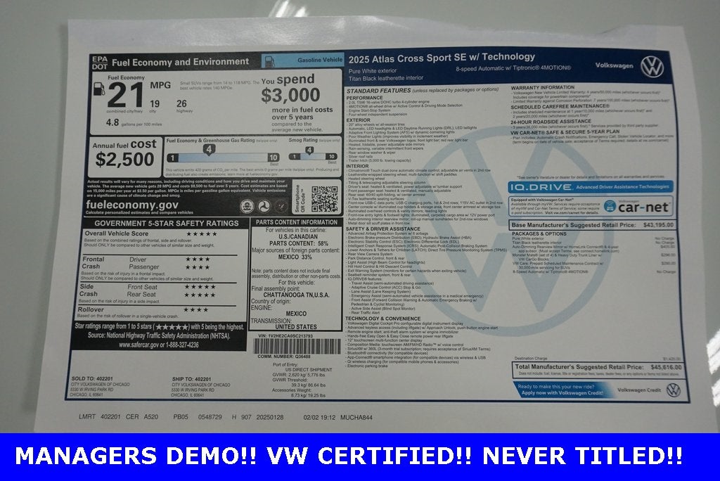 2025 Volkswagen Atlas Cross Sport 2.0T SE w/Technology