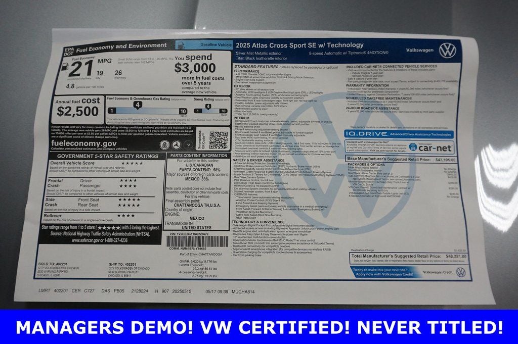 2025 Volkswagen Atlas Cross Sport 2.0T SE w/Technology