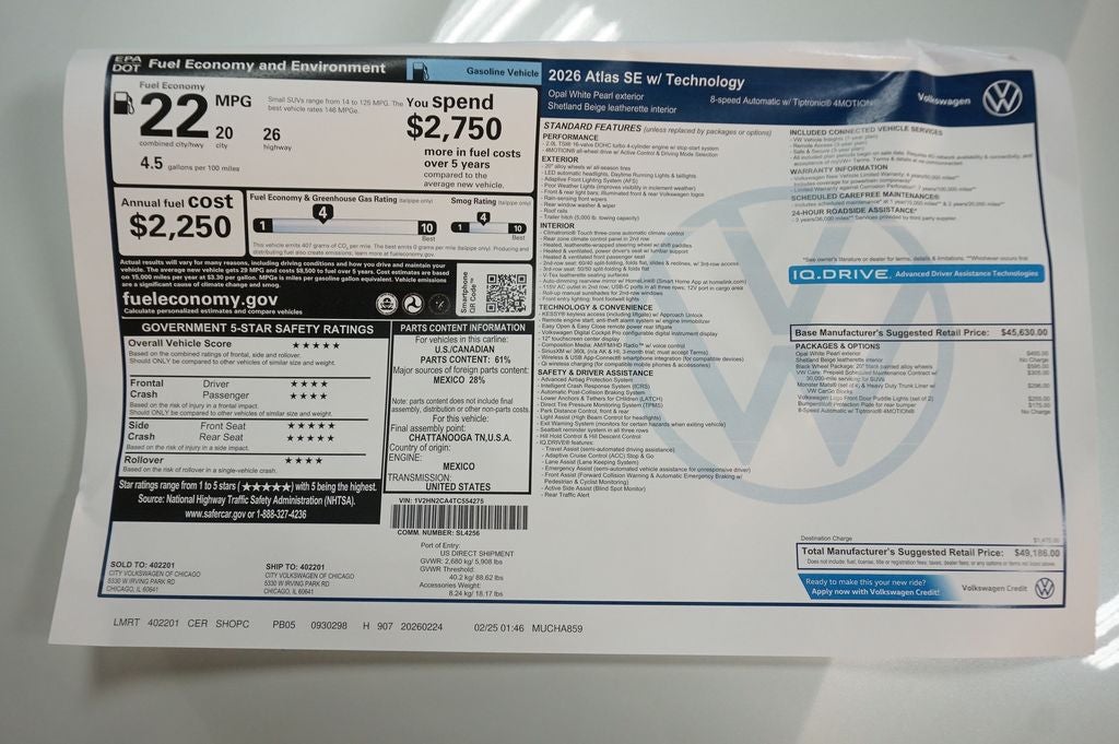 2026 Volkswagen Atlas 2.0T SE w/Technology