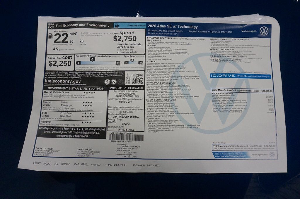 2026 Volkswagen Atlas 2.0T SE w/Technology