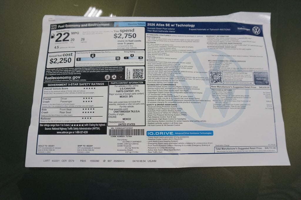 2026 Volkswagen Atlas 2.0T SE w/Technology