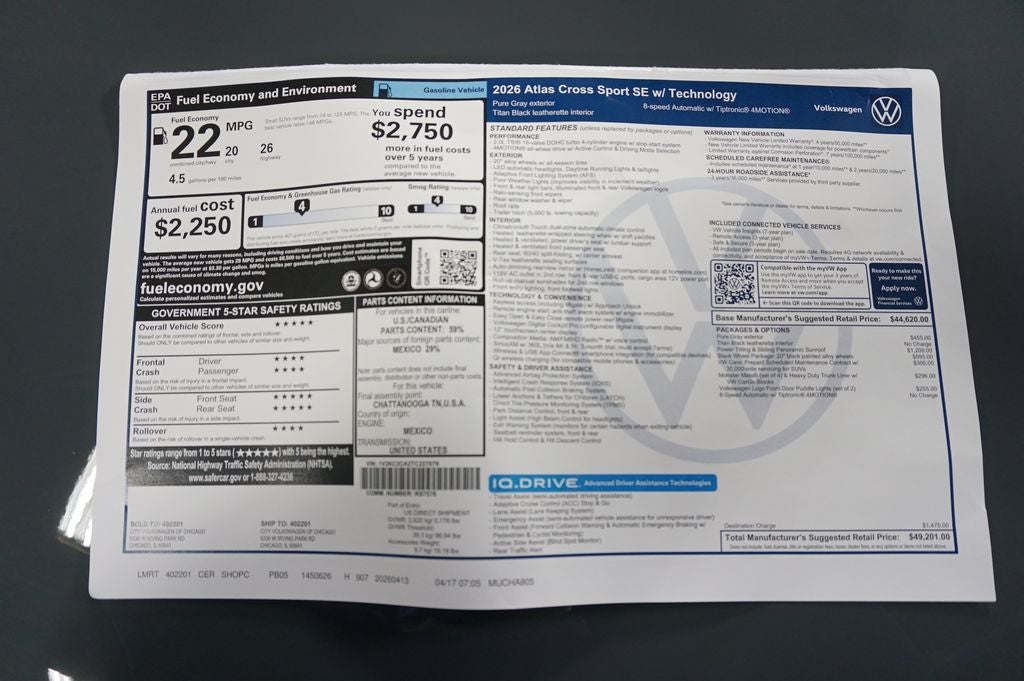 2026 Volkswagen Atlas Cross Sport 2.0T SE w/Technology