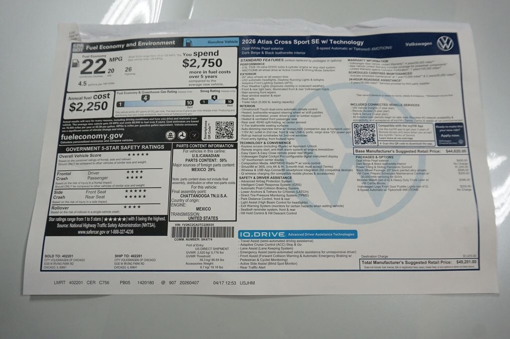 2026 Volkswagen Atlas Cross Sport 2.0T SE w/Technology