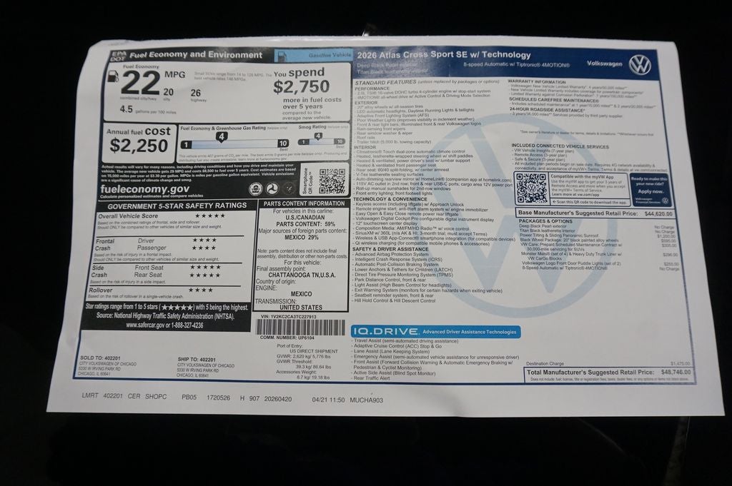 2026 Volkswagen Atlas Cross Sport 2.0T SE w/Technology
