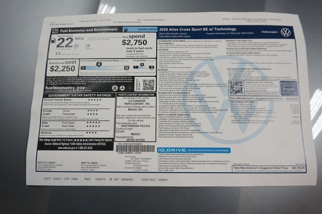 2026 Volkswagen Atlas Cross Sport 2.0T SE w/Technology