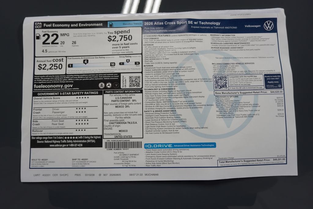 2026 Volkswagen Atlas Cross Sport 2.0T SE w/Technology