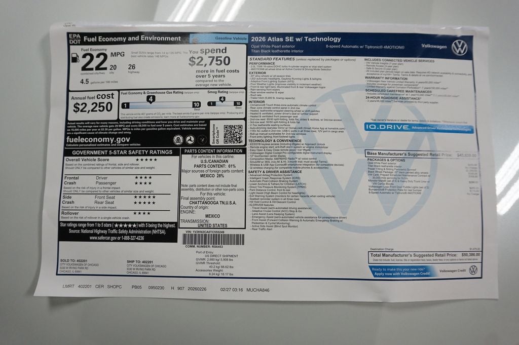 2026 Volkswagen Atlas 2.0T SE w/Technology