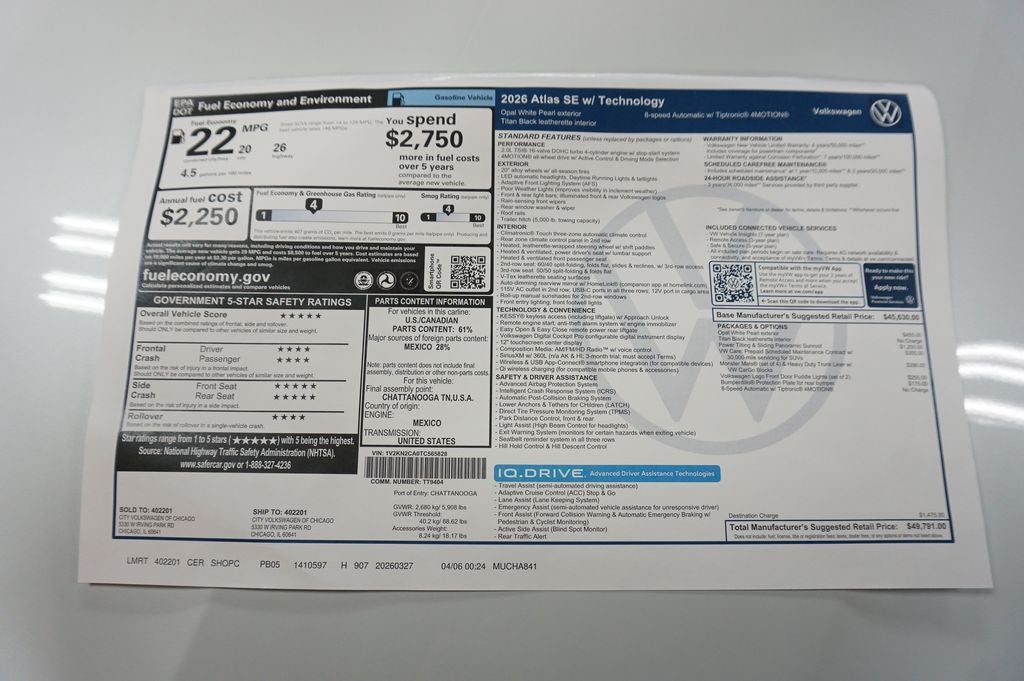 2026 Volkswagen Atlas 2.0T SE w/Technology