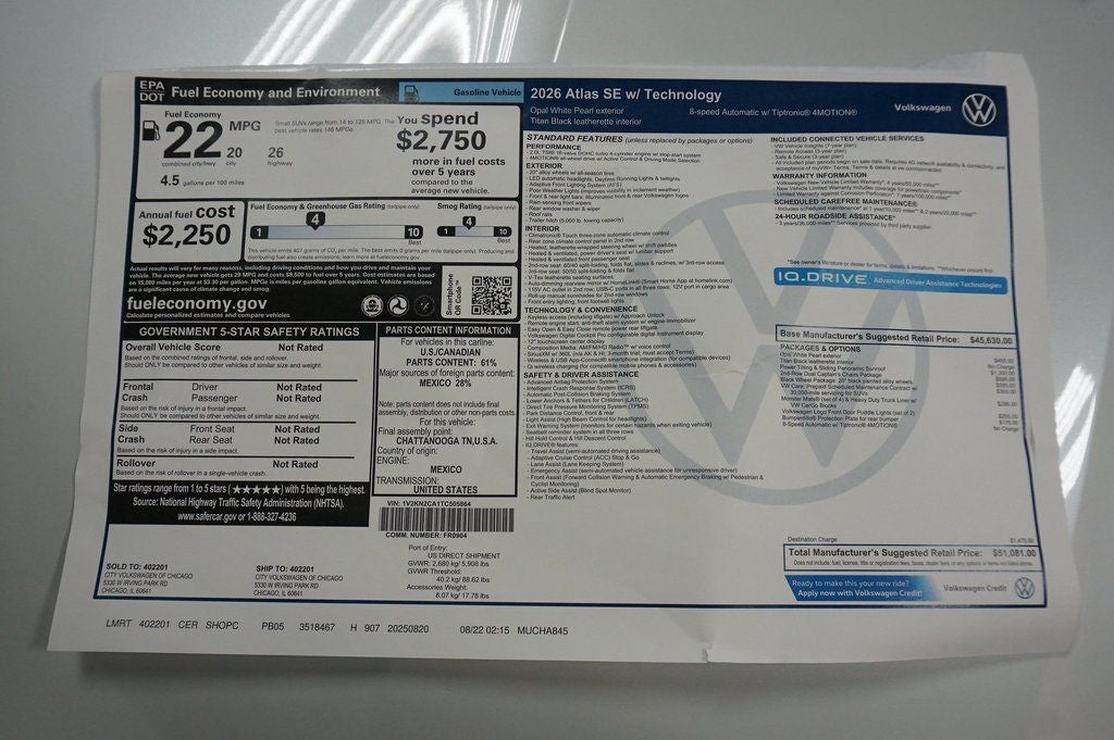 2026 Volkswagen Atlas 2.0T SE w/Technology