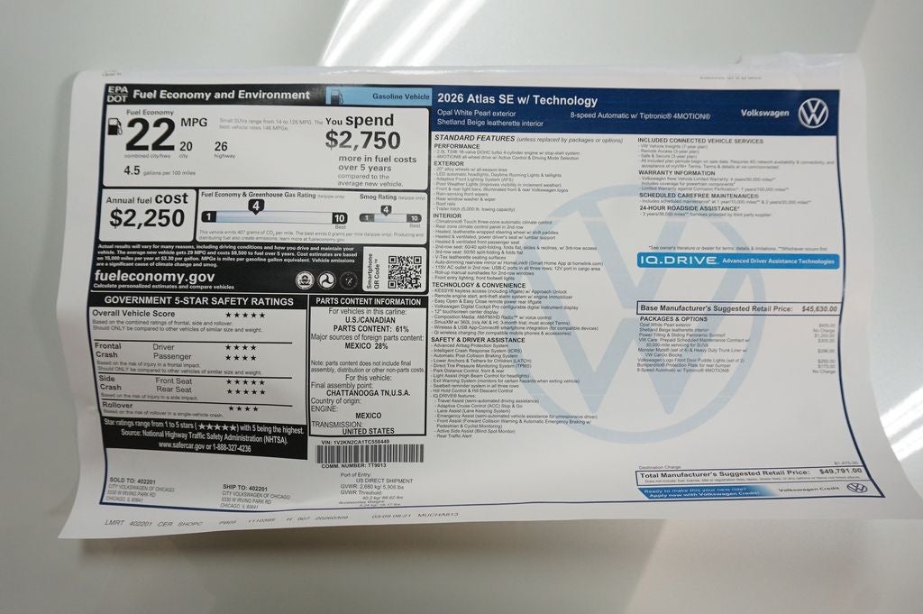 2026 Volkswagen Atlas 2.0T SE w/Technology