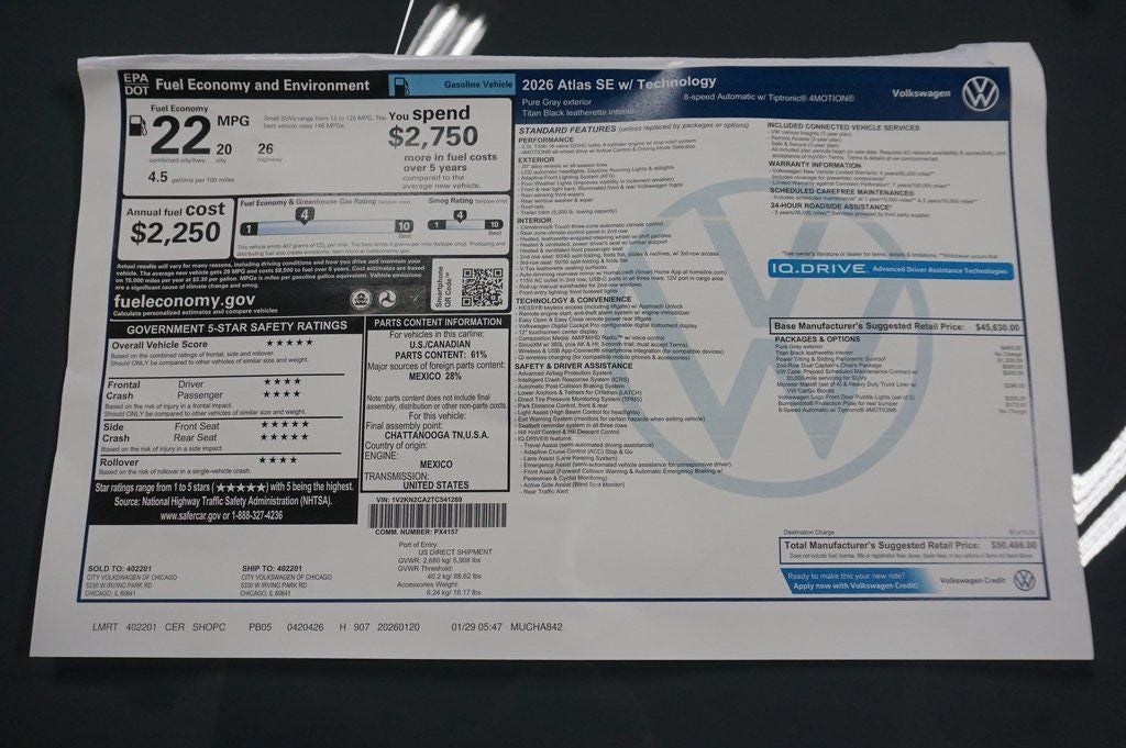 2026 Volkswagen Atlas 2.0T SE w/Technology